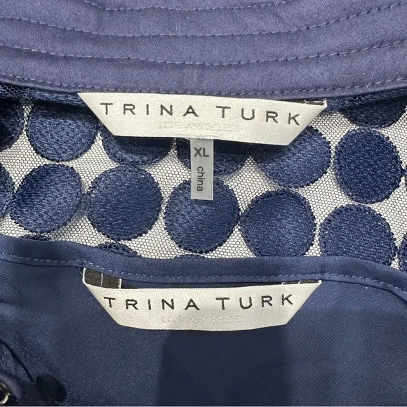 Trina Turk Blue Bianca Oversized Blouse w/Cuffs & Mandarin Collar. XL, EUC! - Picture 10 of 11